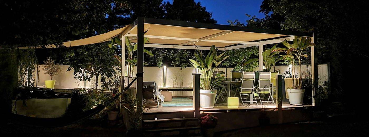 Modulare Wandsysteme LED Beleuchtung 3500K Terrasse mit Beschattung